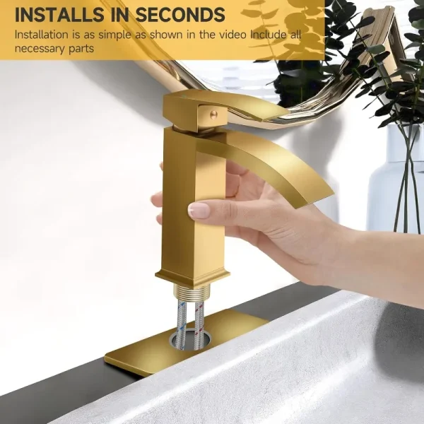 Bathroom Sink Faucet, Waterfall Faucets, Single Handle Single Hole Sink Faucet Commercial Vanity Basin Tap with Pop Up Drain - Image 4