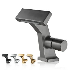 Gun Grey Bathroom Faucet Brass Waterfall Mixer Tap with Single Handle Chrome Black Finish Hot And Cold Crane Sink Tap