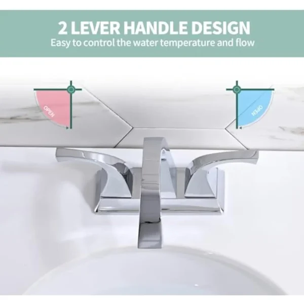 Centerset Bathroom Sink Faucet, 4 Inch Bathroom Faucet for 3 Holes, 2 Handle Brass Centerset Vanity Sink Faucet with Pop up Dra - Image 4