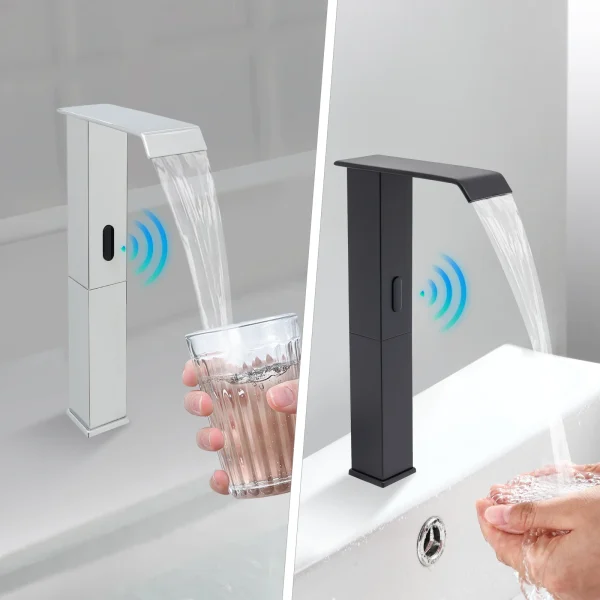 Touchless Sensor Faucet with Waterfall Spout, Adjustable Temperature Valve, Black Finish, Ideal for Kitchen and Bathroom Use - Image 3