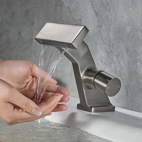 Gun Grey Bathroom Faucet Brass Waterfall Mixer Tap with Single Handle Chrome Black Finish Hot And Cold Crane Sink Tap - Image 2