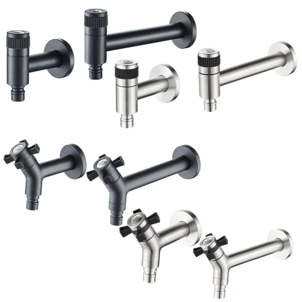 304 Stainless Steel Black Faucets Outdoor Garden Faucet Wall Mounted Bathroom Corner Washing Machine Faucet - Image 6