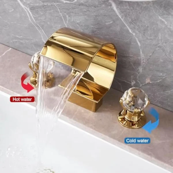 Bathroom Sink Faucet 3 Hole Widespread Waterfall Bathroom Faucets with Crystals Handles Basin Mixer Tap 8 英寸 High Arc Vanity - Image 5