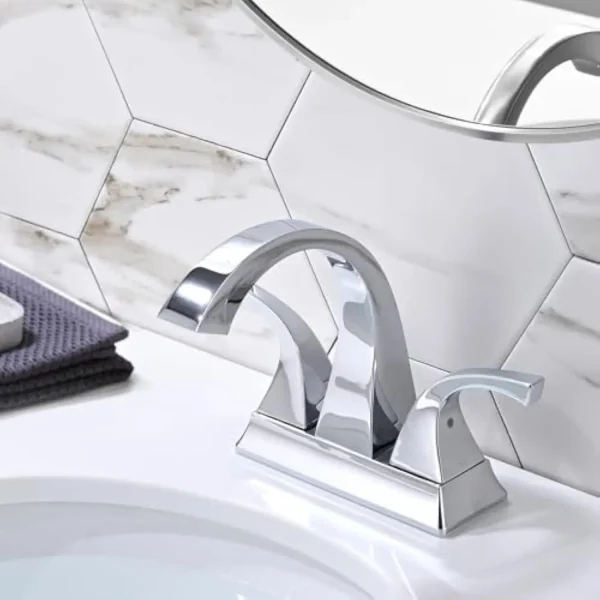 Centerset Bathroom Sink Faucet, 4 Inch Bathroom Faucet for 3 Holes, 2 Handle Brass Centerset Vanity Sink Faucet with Pop up Dra - Image 2