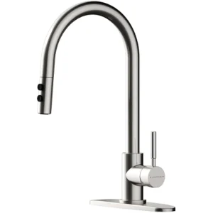 Brushed Nickel Kitchen Faucets with Pull down Sprayer 17 Inch Single Handle 1 or 3Holes High Arch Kitchen Sink Faucet