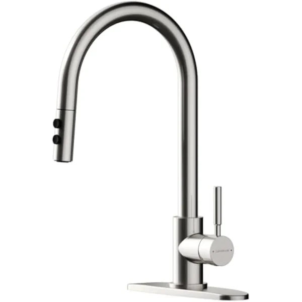 Brushed Nickel Kitchen Faucets with Pull down Sprayer 17 Inch Single Handle 1 or 3Holes High Arch Kitchen Sink Faucet