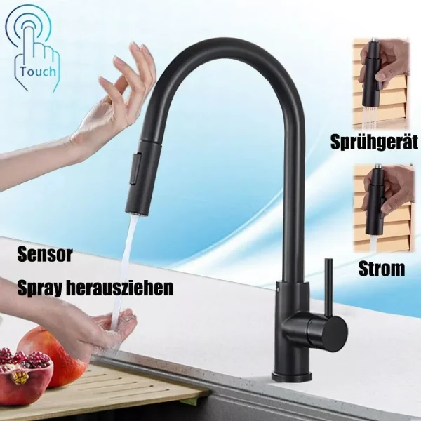 Black Pull Out Sensor Kitchen Faucet Touch Control Faucet 2 Function Mixer For Sink Tap Sprayer Single Handle Mixer Tap - Image 2