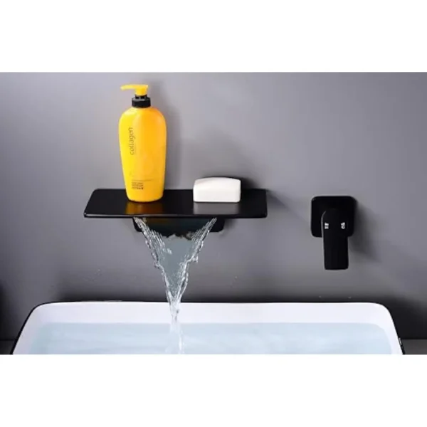 Wall Mount Bathroom Sink Faucet Black - Wide Waterfall Spout One Handle Vanity Basin Bathtub Faucet with Rough-In Valve - Image 6