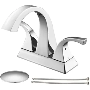 Centerset Bathroom Sink Faucet, 4 Inch Bathroom Faucet for 3 Holes, 2 Handle Brass Centerset Vanity Sink Faucet with Pop up Dra