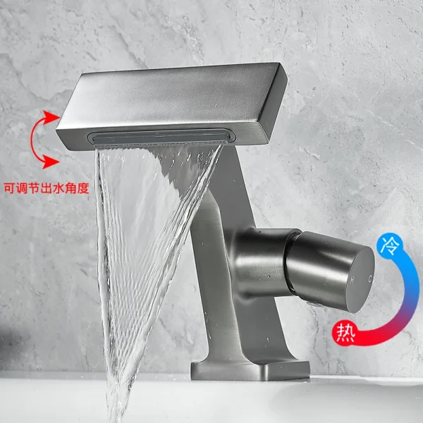 Gun Grey Bathroom Faucet Brass Waterfall Mixer Tap with Single Handle Chrome Black Finish Hot And Cold Crane Sink Tap - Image 3
