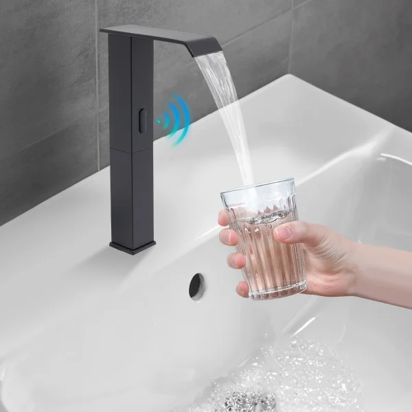 Touchless Sensor Faucet with Waterfall Spout, Adjustable Temperature Valve, Black Finish, Ideal for Kitchen and Bathroom Use - Image 4
