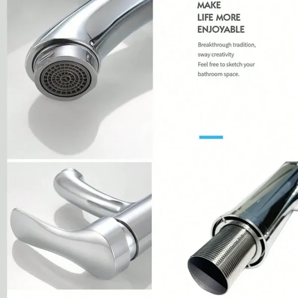Silver Basin Sink Faucet, Bathroom Faucet, Circular Nozzle Container, Sink Faucet, Hot And Cold Faucet, With Accessory Set - Image 2