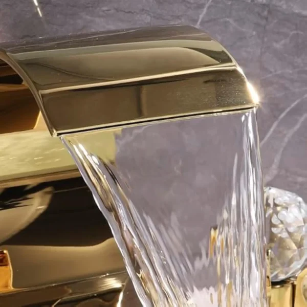 Bathroom Sink Faucet 3 Hole Widespread Waterfall Bathroom Faucets with Crystals Handles Basin Mixer Tap 8 英寸 High Arc Vanity - Image 2