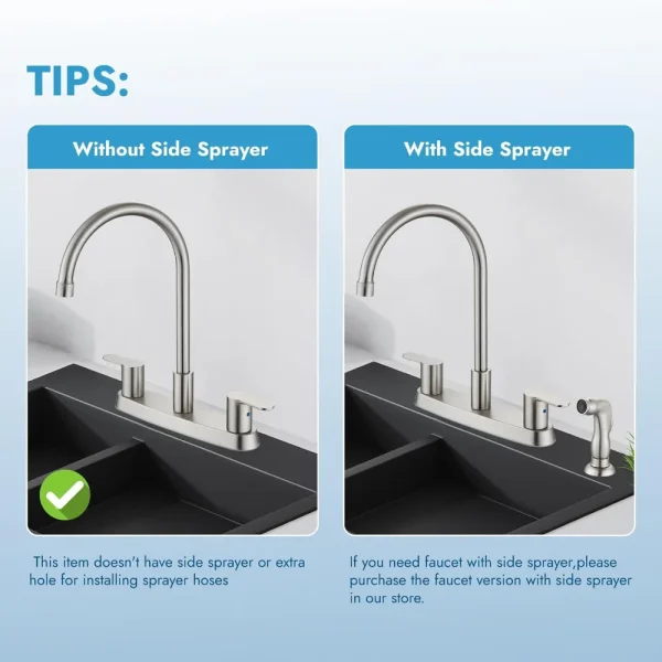 8 Inch Centerset Kitchen Faucet for Sink 3 Hole Dual Handle Kitchen Sink Faucets High Arc 360 Degree Rotating Spout with Supply - Image 3