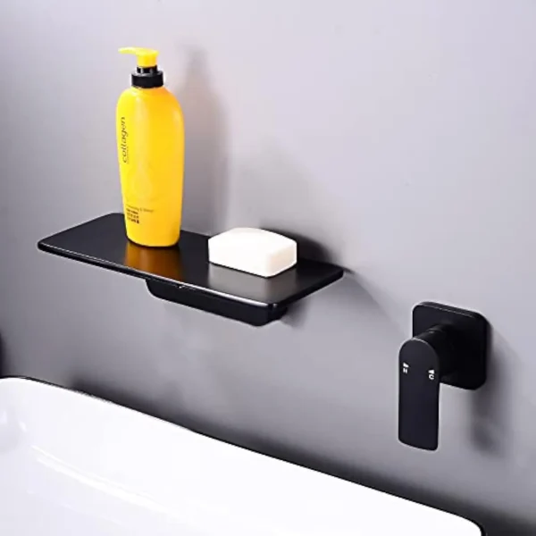 Wall Mount Bathroom Sink Faucet Black - Wide Waterfall Spout One Handle Vanity Basin Bathtub Faucet with Rough-In Valve - Image 4